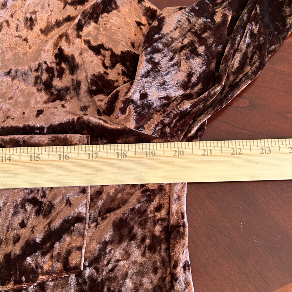 Cleo Crushed Velvet Button Down Shirt in Rich Brown - Picture 7 of 8